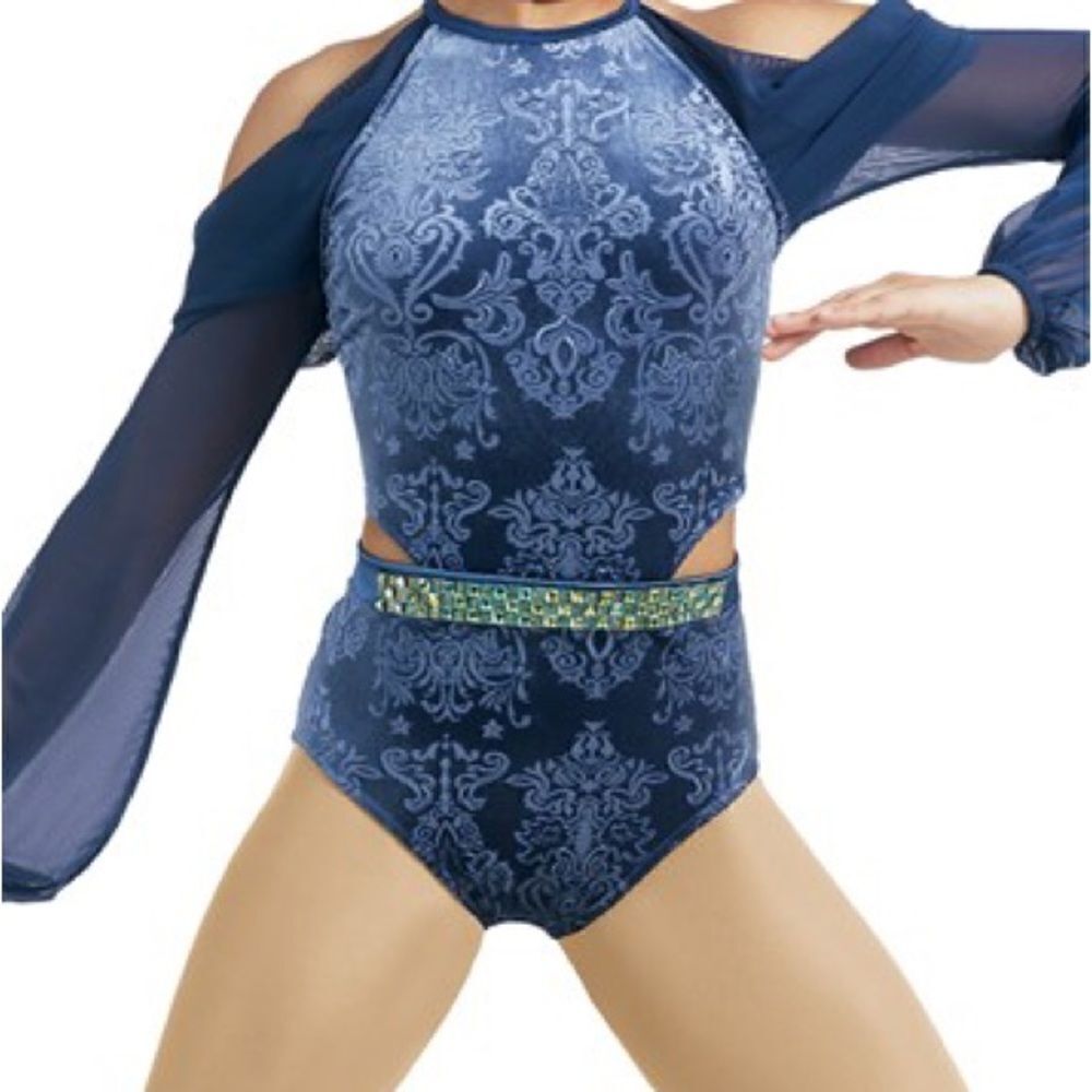 WEISSMAN Dance costume blue poet sleeve velvet burnout Heathens 10861 MC 10/12